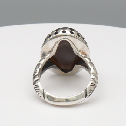 925 Silber Herrenring mit echtem Jemen Achat - Aqeeq Yamani