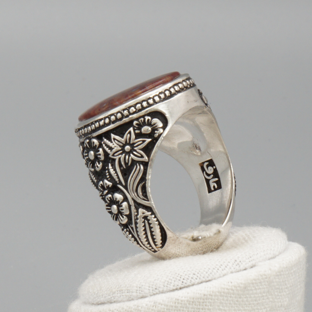 990 Silber Luxus Herrenring mit echtem Jemen Achat - Aqeeq Yamani - Aref عارف