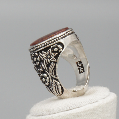990 Silber Luxus Herrenring mit echtem Jemen Achat - Aqeeq Yamani - Aref عارف