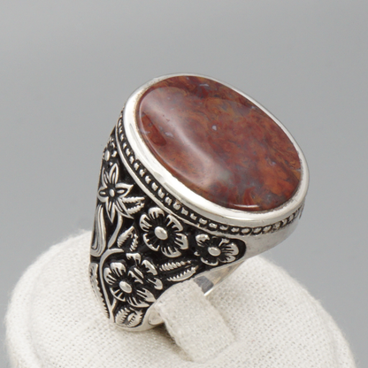 990 Silber Luxus Herrenring mit echtem Jemen Achat - Aqeeq Yamani - Aref عارف