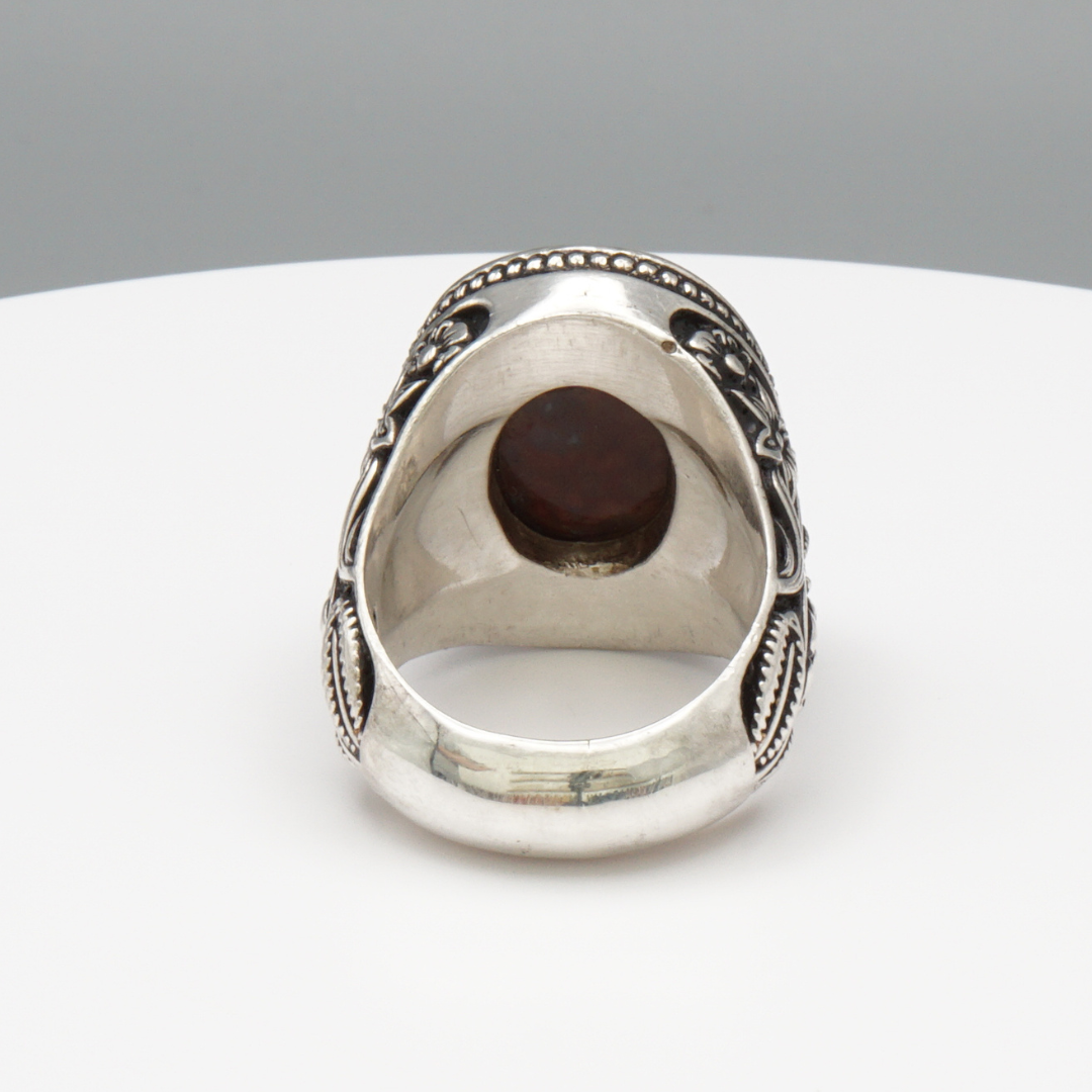 990 Silber Luxus Herrenring mit echtem Jemen Achat - Aqeeq Yamani - Aref عارف
