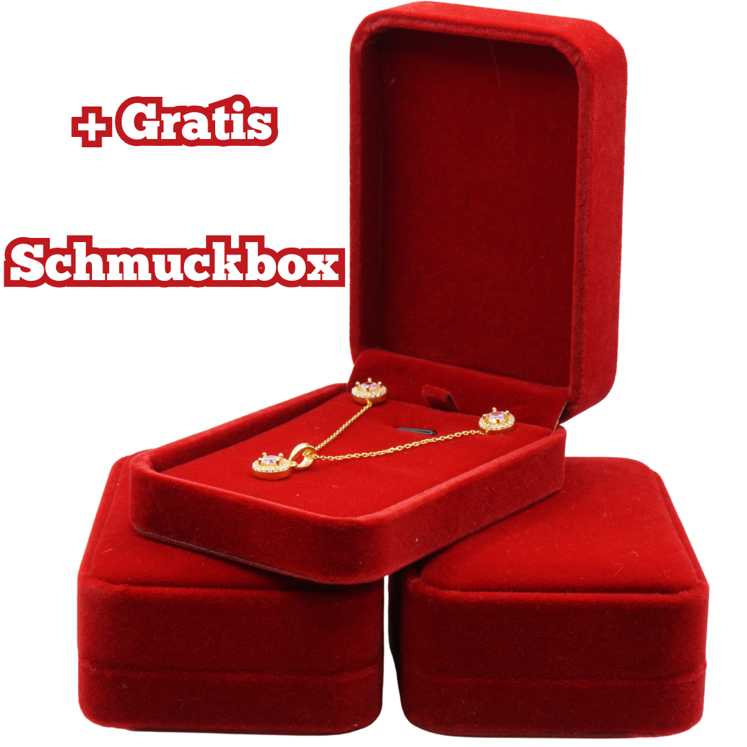 925 Silber vergoldet  – Damen-Set Kleeblatt Perlmutt Halskette + Armband + Gratis Etui + Schmuckbox