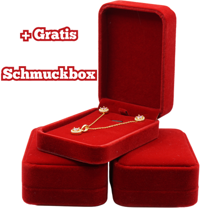 925 Silber vergoldet  – Damen-Set Kleeblatt Perlmutt Halskette + Armband + Gratis Etui + Schmuckbox