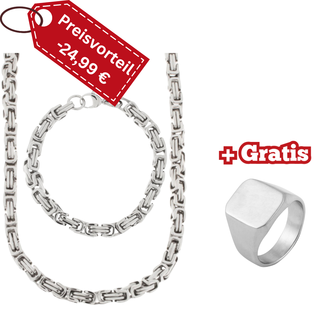 Edelstahl Herren-Set – Königskette + Armband + Gratis Herrenring