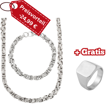 Edelstahl Herren-Set – Königskette + Armband + Gratis Herrenring