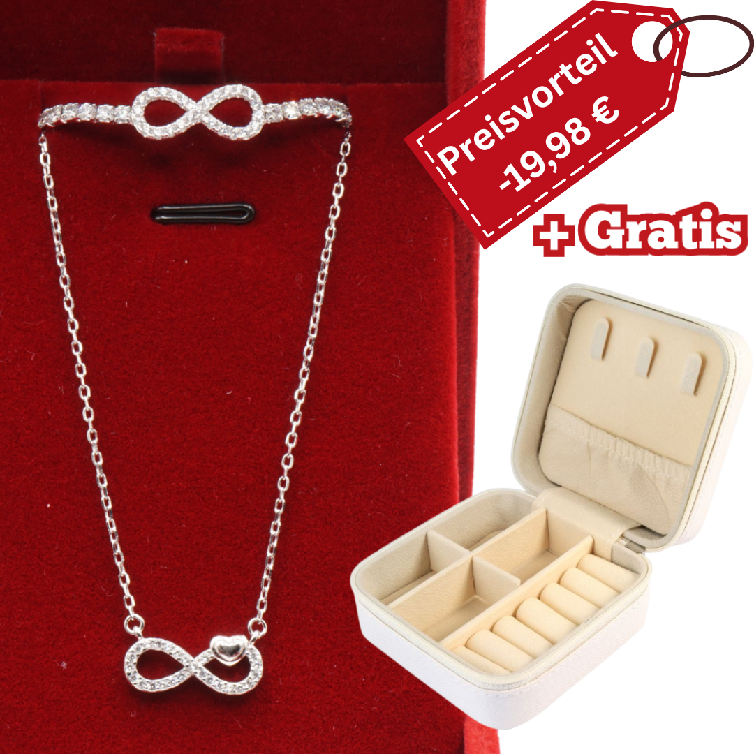 925 Silber Damen-Set – Halskette + Armband + Gratis Etui + Schmuckbox