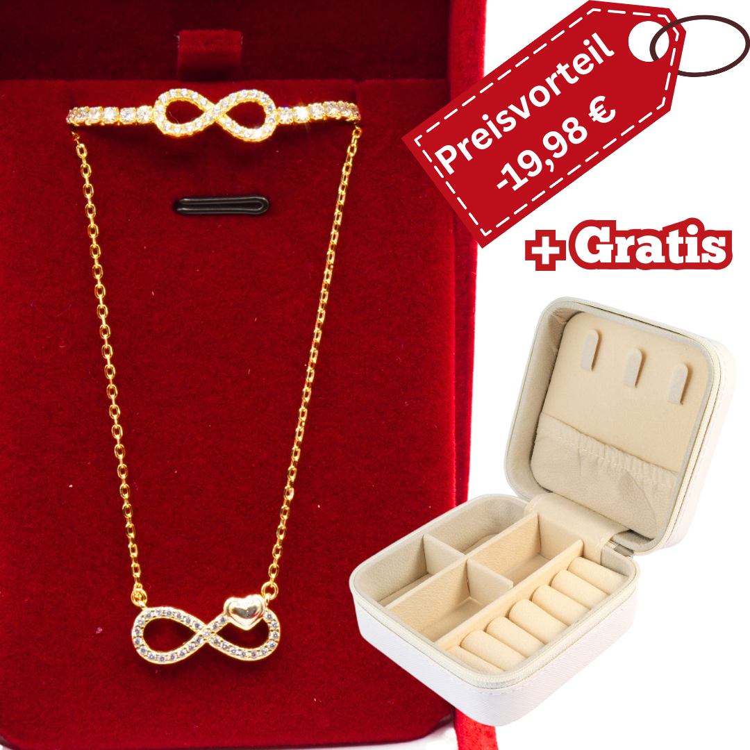 925 Silber - vergoldet Damen-Set – Halskette + Armband + Gratis Etui + Schmuckbox