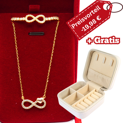 925 Silber - vergoldet Damen-Set – Halskette + Armband + Gratis Etui + Schmuckbox