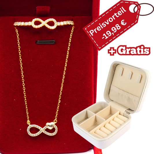 925 Silber - vergoldet Damen-Set – Halskette + Armband + Gratis Etui + Schmuckbox