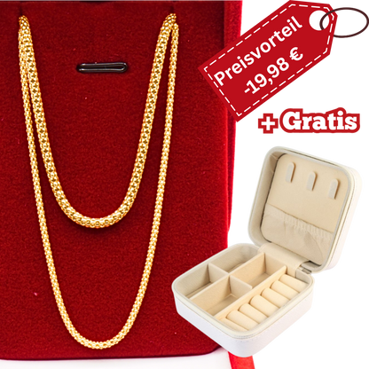 925 Silber vergoldet – Damen-Set Popcorn Halskette + Armband + Gratis Etui + Schmuckbox