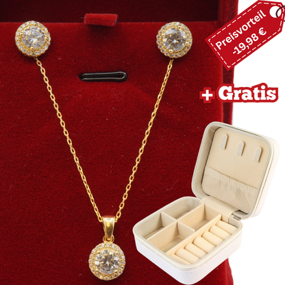 925 Silber vergoldet – Damen-Set Halskette + Ohrringe mit Zirkonia + Gratis Etui + Schmuckbox