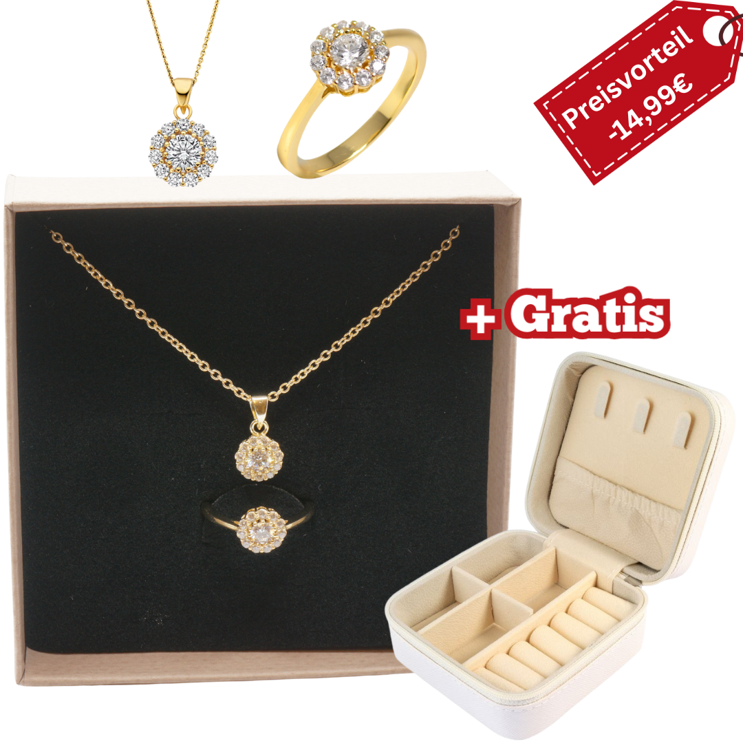 925 Silber vergoldet – Damen-Set mit Zirkonia + Gratis Etui + Argemia Schmuckbox