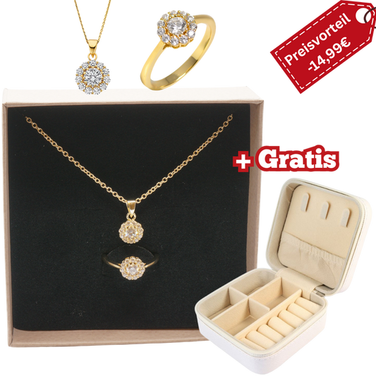 925 Silber vergoldet – Damen-Set mit Zirkonia + Gratis Etui + Argemia Schmuckbox