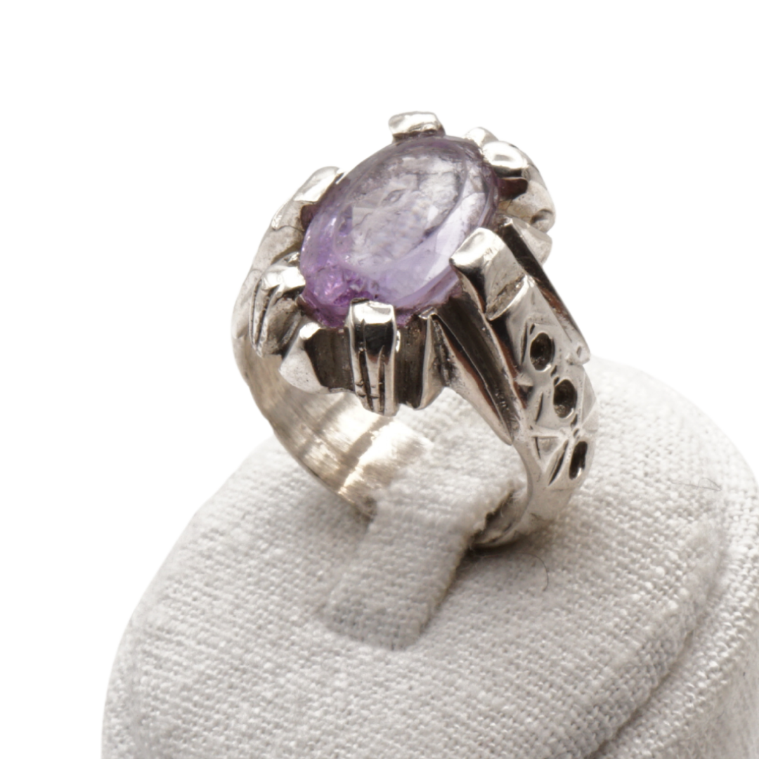 925 Silber Herrenring mit echtem Amethyst - Handarbeit