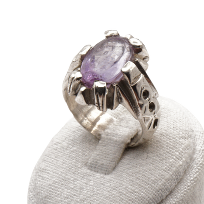 925 Silber Herrenring mit echtem Amethyst - Handarbeit