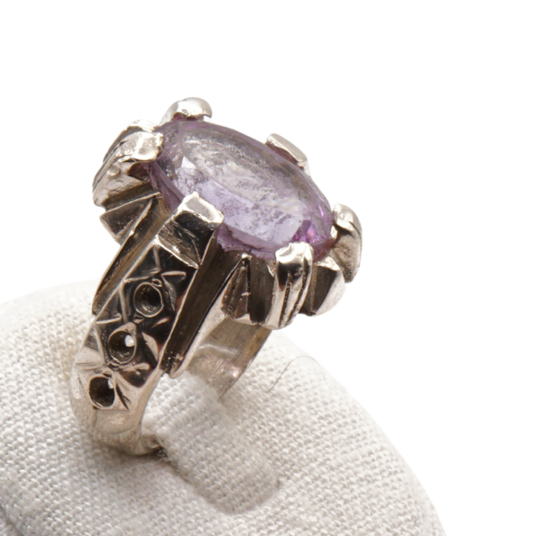 925 Silber Herrenring mit echtem Amethyst - Handarbeit