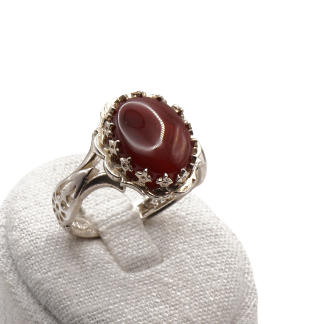 925 Silber Herrenring mit echtem Jemen Achat - Aqeeq