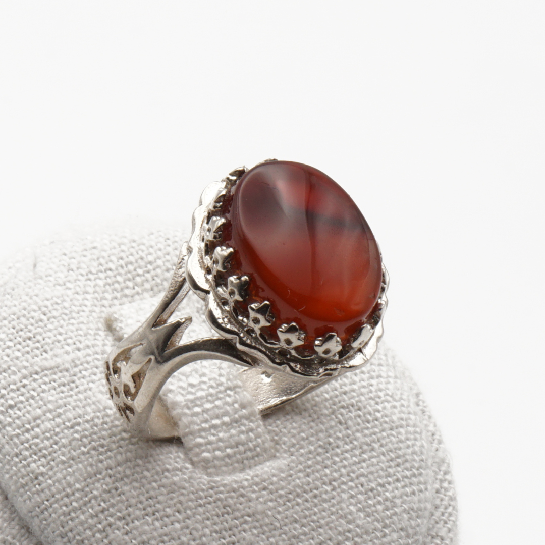 925 Silber Herrenring mit echtem Jemen Achat - Aqeeq Yamani