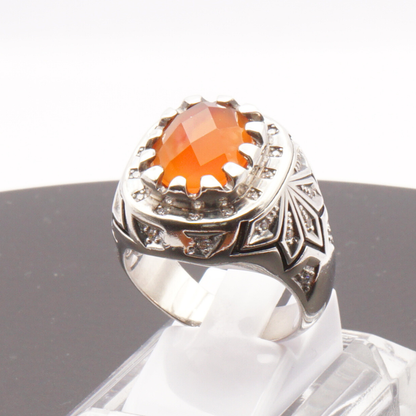 925 Silber Herren Aqeeq Ring Yamani - Jemen-Karneol - Achat  - Handarbeit - Massiv
