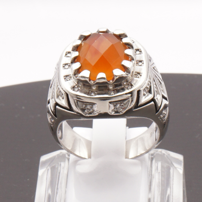 925 Silber Herren Aqeeq Ring Yamani - Jemen-Karneol - Achat  - Handarbeit - Massiv