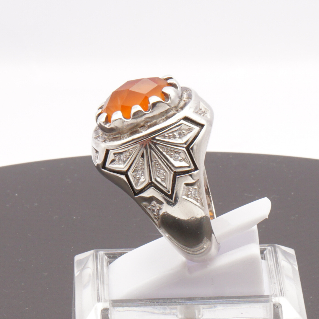925 Silber Herren Aqeeq Ring Yamani - Jemen-Karneol - Achat  - Handarbeit - Massiv