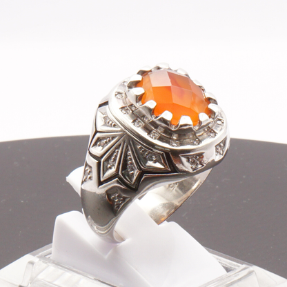 925 Silber Herren Aqeeq Ring Yamani - Jemen-Karneol - Achat  - Handarbeit - Massiv