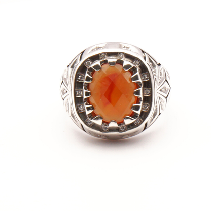 925 Silber Herren Aqeeq Ring Yamani - Jemen-Karneol - Achat  - Handarbeit - Massiv