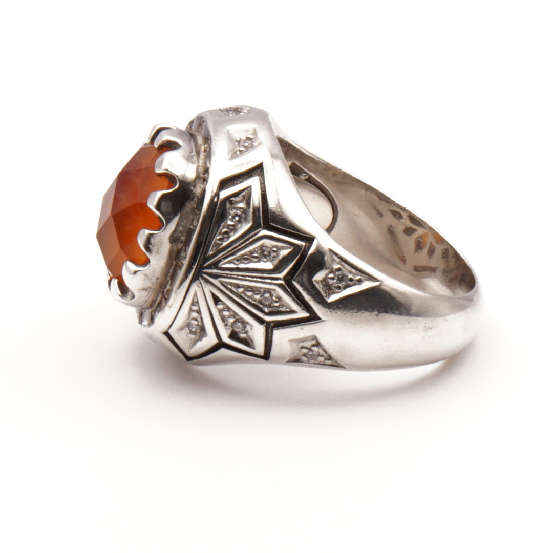 925 Silber Herren Aqeeq Ring Yamani - Jemen-Karneol - Achat  - Handarbeit - Massiv