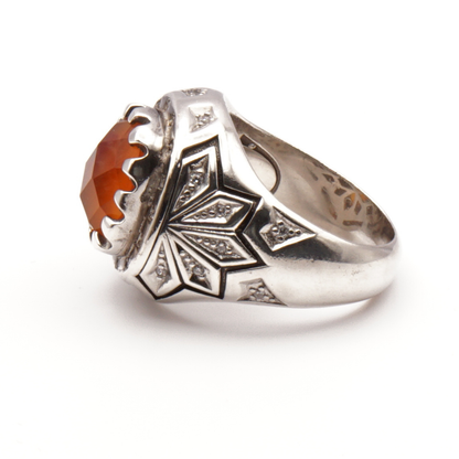 925 Silber Herren Aqeeq Ring Yamani - Jemen-Karneol - Achat  - Handarbeit - Massiv