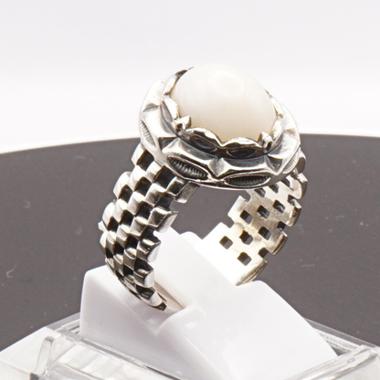 925 Silber Herrenring Opal / Edelopal - Handarbeit - Massiv