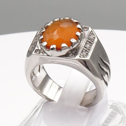 925 Silber Herren Aqeeq Ring Yamani - Jemen Karneol - Achat  - Handarbeit - Massiv