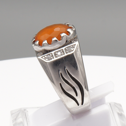 925 Silber Herren Aqeeq Ring Yamani - Jemen Karneol - Achat  - Handarbeit - Massiv
