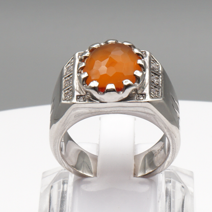 925 Silber Herren Aqeeq Ring Yamani - Jemen Karneol - Achat  - Handarbeit - Massiv