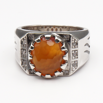 925 Silber Herren Aqeeq Ring Yamani - Jemen Karneol - Achat  - Handarbeit - Massiv