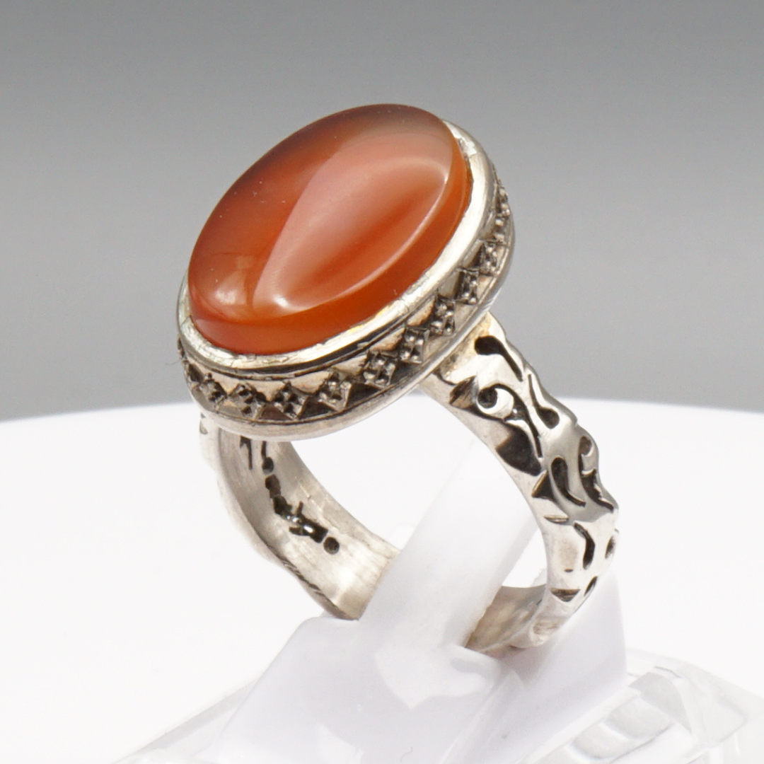 925 Silber Herren Aqeeq Ring Yamani - Jemen-Achat  - Handarbeit - Massiv