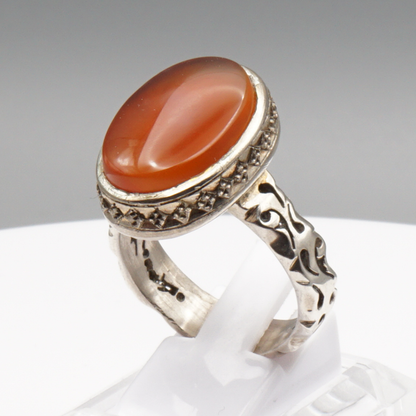 925 Silber Herren Aqeeq Ring Yamani - Jemen-Achat  - Handarbeit - Massiv