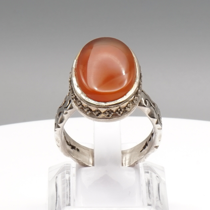 925 Silber Herren Aqeeq Ring Yamani - Jemen-Achat  - Handarbeit - Massiv