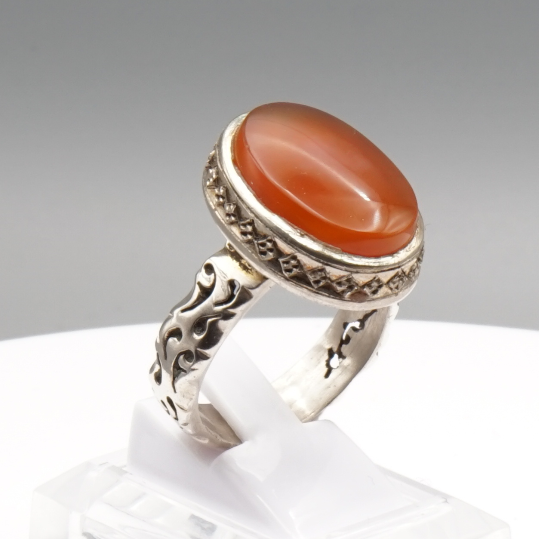 925 Silber Herren Aqeeq Ring Yamani - Jemen-Achat  - Handarbeit - Massiv