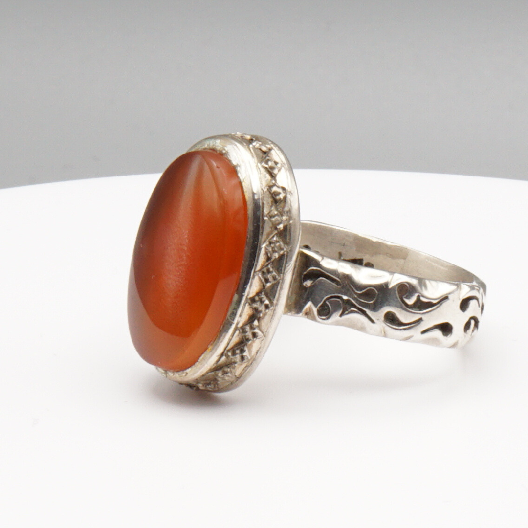 925 Silber Herren Aqeeq Ring Yamani - Jemen-Achat  - Handarbeit - Massiv