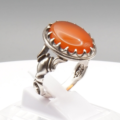 925 Silber Herren Aqeeq Ring Yamani - Jemen-Achat  - Handarbeit - Massiv