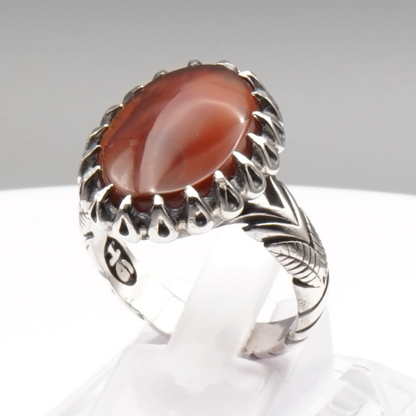 925 Silber Herren Aqeeq Ring Yamani - Jemen-Achat  - Handarbeit - Massiv