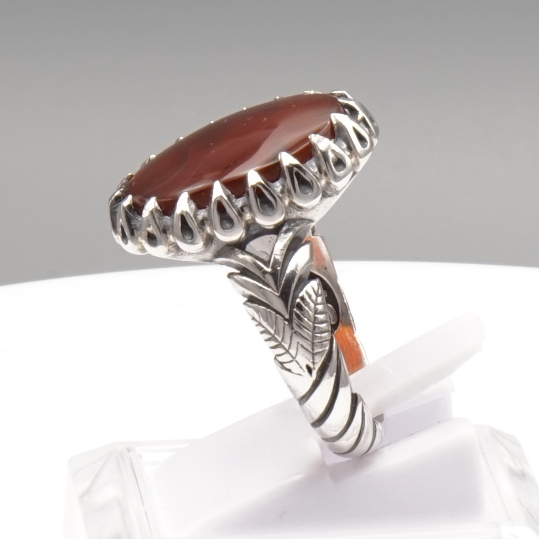 925 Silber Herren Aqeeq Ring Yamani - Jemen-Achat  - Handarbeit - Massiv