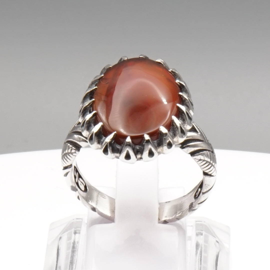 925 Silber Herren Aqeeq Ring Yamani - Jemen-Achat  - Handarbeit - Massiv