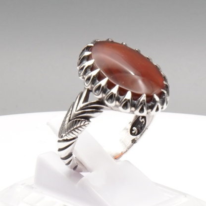 925 Silber Herren Aqeeq Ring Yamani - Jemen-Achat  - Handarbeit - Massiv