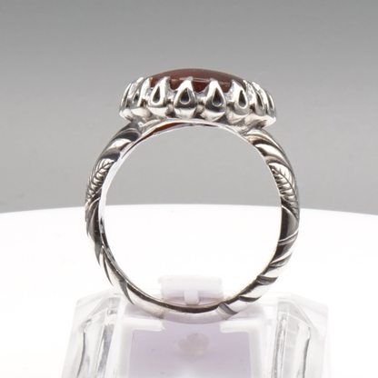 925 Silber Herren Aqeeq Ring Yamani - Jemen-Achat  - Handarbeit - Massiv