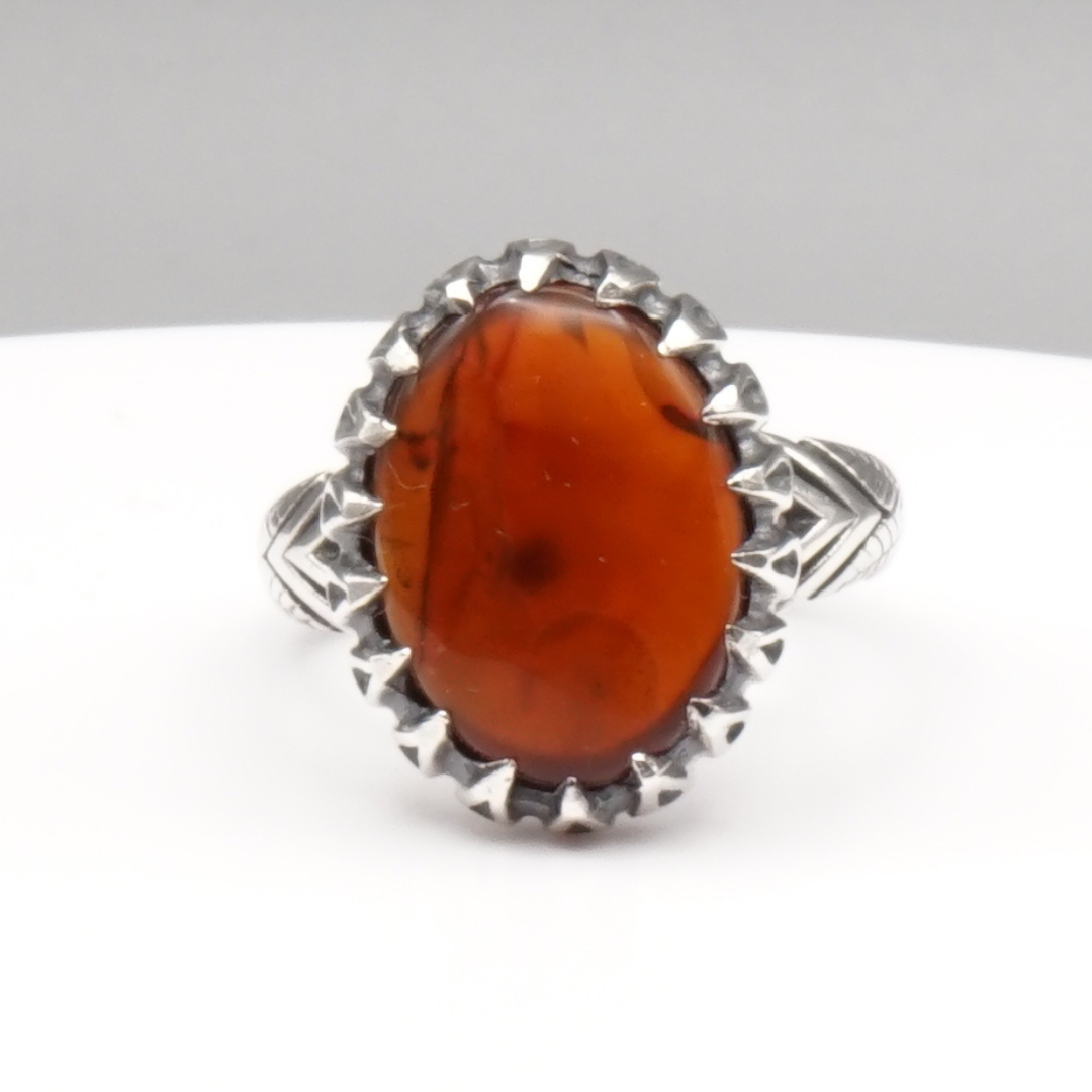 925 Silber Herren Aqeeq Ring Yamani - Jemen-Achat  - Handarbeit - Massiv