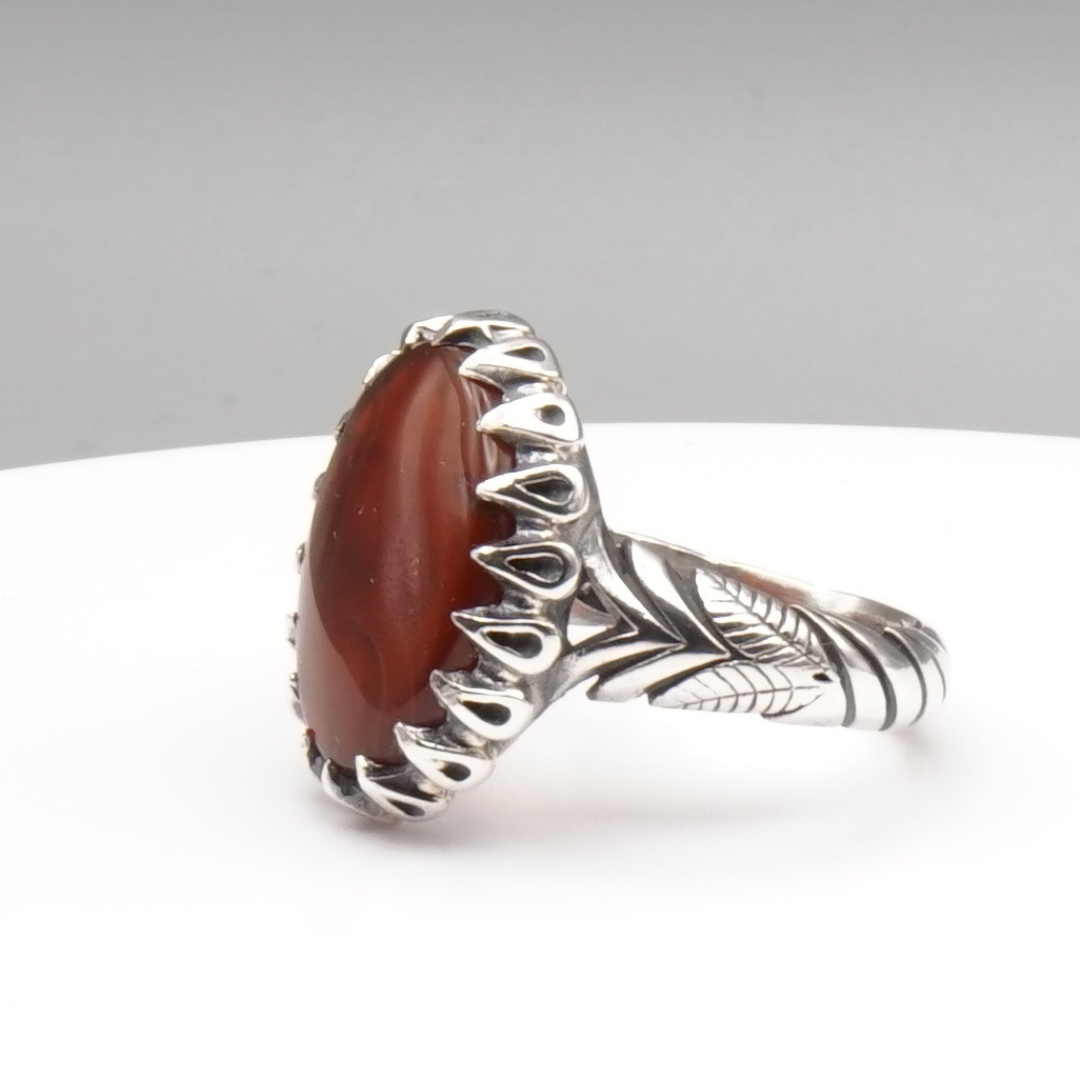 925 Silber Herren Aqeeq Ring Yamani - Jemen-Achat  - Handarbeit - Massiv