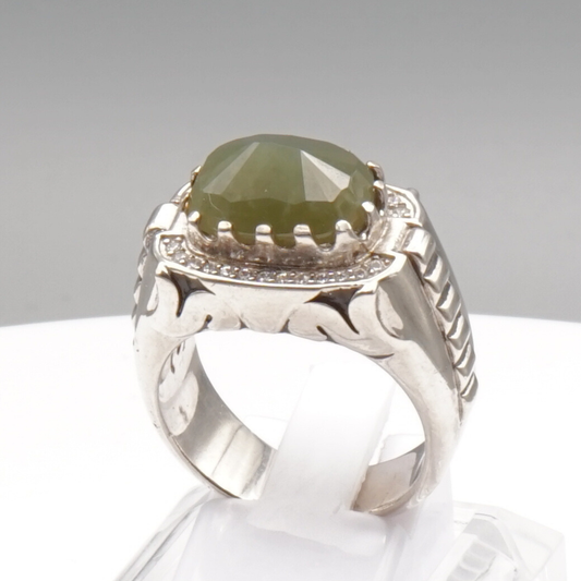 Massiver 925 Silberring mit Jade – Handarbeit