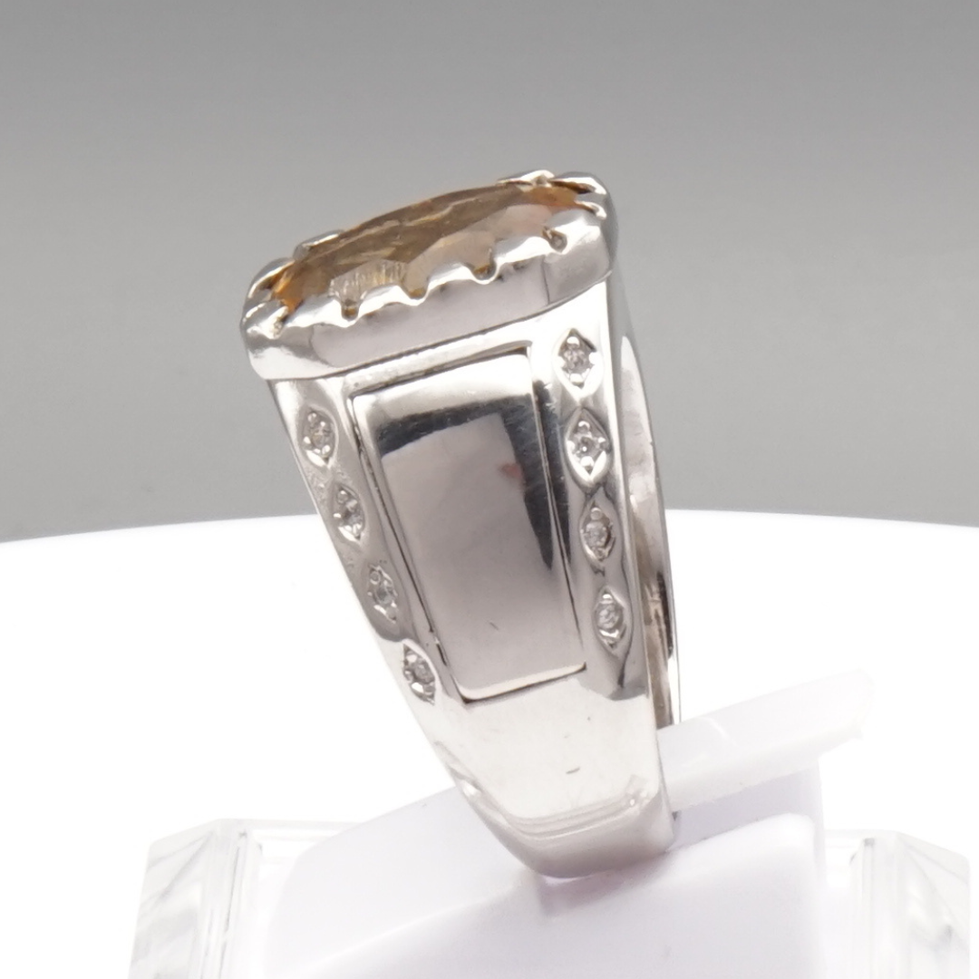 Massiver 925 Silberring mit echtem Citrin und 16 Zirkonia-Steinen – Handarbeit