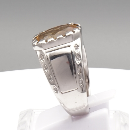 Massiver 925 Silberring mit echtem Citrin und 16 Zirkonia-Steinen – Handarbeit